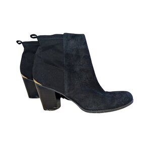 Mark Fisher Black Suede Heeled Pull-On Booties | Gold Heel Accent | Women's 7.5
